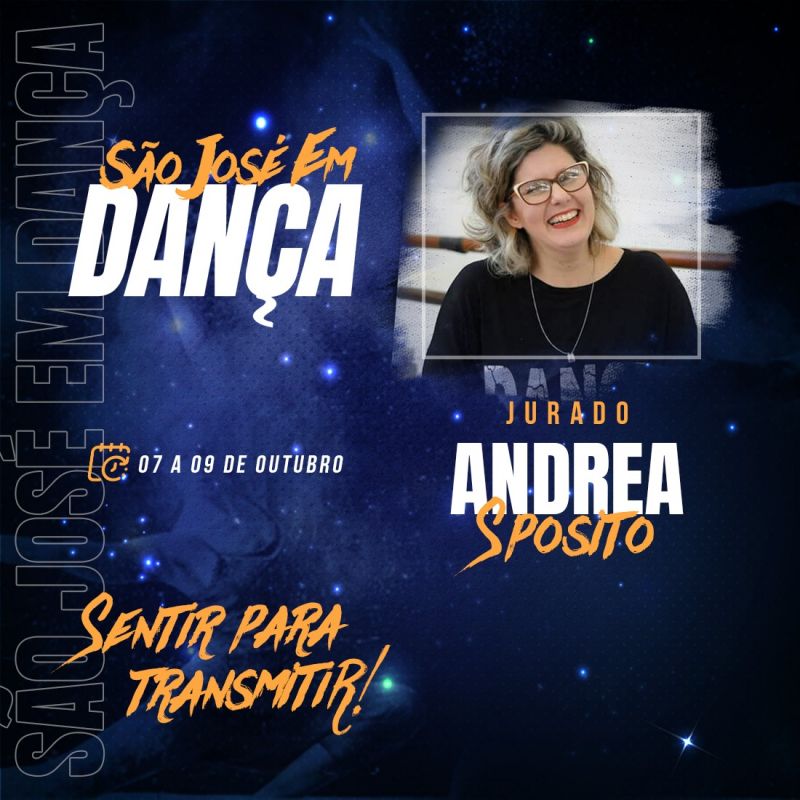 📌 ANDREA SPÓSITO - JAZZ DANCE Fundadora, diretora e coreógrafa de Jazz e Sapateado na DEA – Dança.Energia.Arte, atua há mais de 20 anos na área da dança. Desenvolveu e aperfeiçoou sua própria linguagem corporal como metodologia, o Jazz Energy